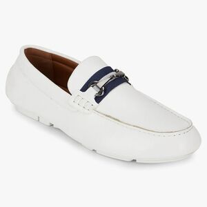 NWT Van Heusen Flex Rufus 8 Men White Leather Memory Foam Dress Loafers Shoes
